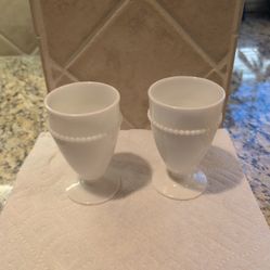 vintage Westmoreland Beaded Edge Milk Glass Footed Goblet.