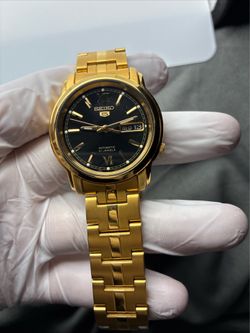 Seiko Men's Gold Tone Stainless Steel Automatic SNKK86K1 Black dial Watch