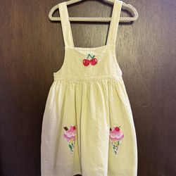 Mini Boden Ice Cream Treats Applique Yellow Seersucker Pinafore Dress Size 3-4