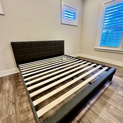 Upholstered Platform Bed Frame, Dark Grey,  King