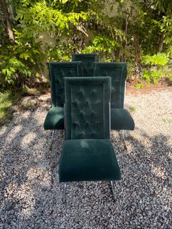 Mid Century Modern Set of 4 Vintage 1970s Chrome Cantilever Dining Chairs – Hunter Green | Milo Baughman / Howell Style