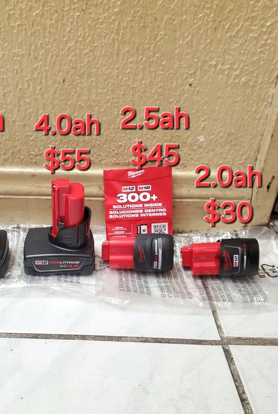 Milwaukee Battery 2.0ah - 2.5ah - 4.0ah M12