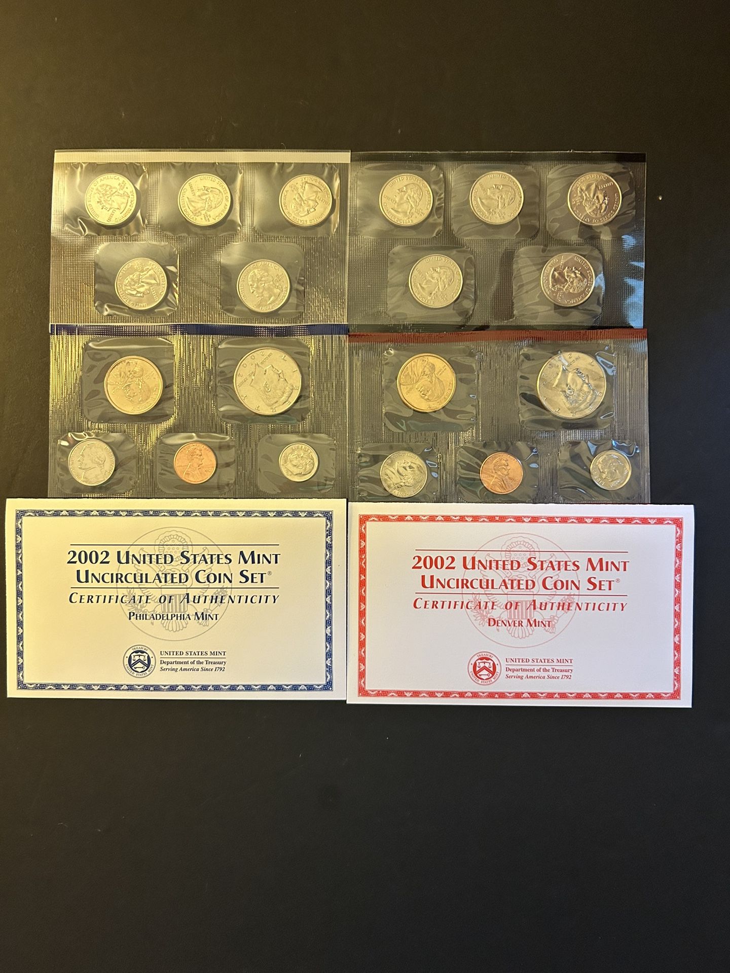 Coins – Uncirculated 2002 Mint Set in Original Mint Packaging – 10 Philadelphia Coins and 10 Denver Coins – Total 20 Coins for $10