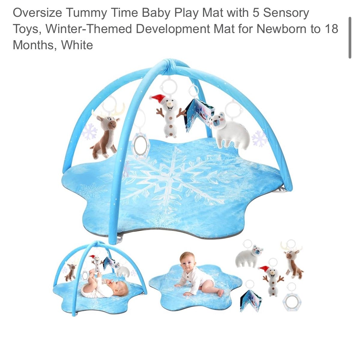 Oversize Tummy Time Baby Play Mat with 5 Sensory Toys,