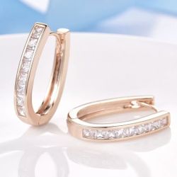 18k GOLD FILLED Channel Set Crystal Oval Hoop earrings