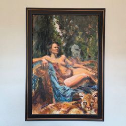 Original Oil Painting "Venus with Leopard" by Seattle Artist Ellen Lam – Framed