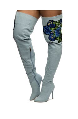 Thigh High Floral Jean Boots