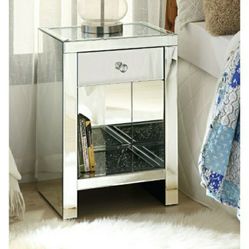 Mirror End Table Or Nightstand With 1 Drawer And Faux Crystal Inlay Firm Price $330