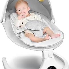 Electric Baby Swing  - 5 Natural Motion Speeds, Detachable Seat Pad | Portable in Grey