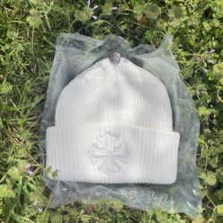 White Chrome Heart Beanie