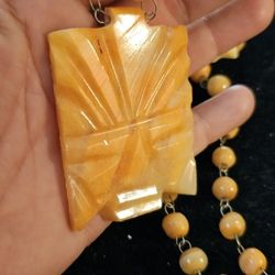 Vintage Pedant Aztec Drop  Necklace Beautiful Long Used 
