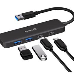 Dual USB C USB A 3.0 Hub: USB Hub 4 Ports with 2* USB-C 3.0 and 2* USB-A 3.0