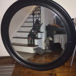 Vaughn Basset Black Round Mirror