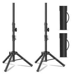 Small Speaker Stands 2 Pack, 24-50 Inch Height Adjustable Speaker Tripod Stand Pair, Lightweight 35mm Compatible Insert, Support 55 LB with 2 Storage 
