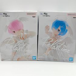 Banpresto "Relax Time" figures featuring Ram and Rem from Re:Zero - Starting Life in Another World.