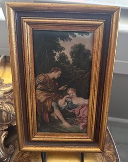 $30 - Up for sale is a beautiful vintage mid-century decorative wall plaque featuring a reproduction of an 18th-century Rococo pastoral scene in the s