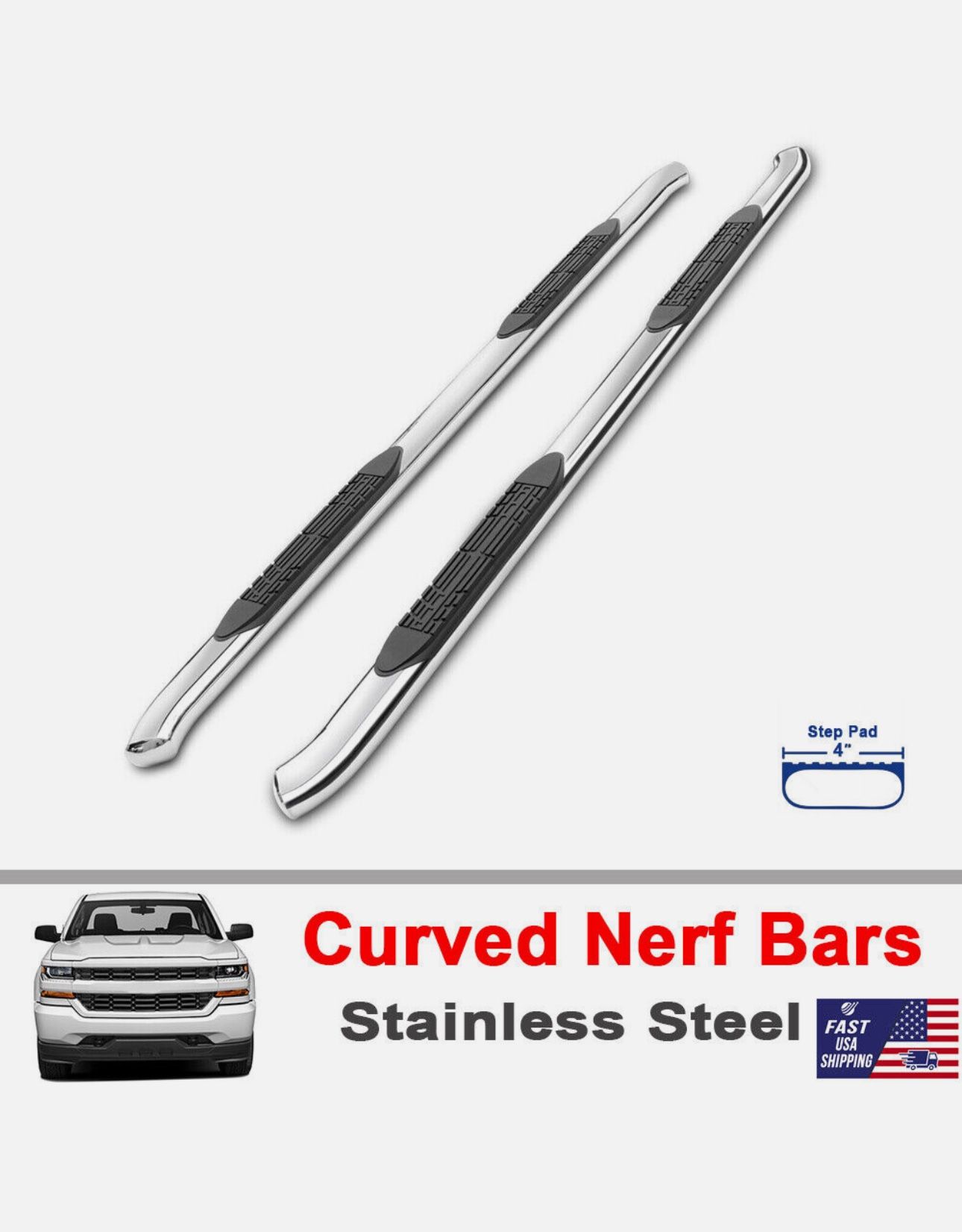 For 2003-2009 Dodge Ram 2(contact info removed) Quad Cab 4" Curved Chrome Nerf Bars Step Board