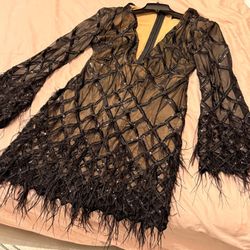 Black Sheer Fringe Net Dress – XL Fit, Party/Club Wear
