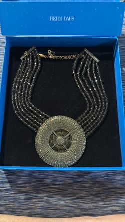 New HSN Heidi Daus Belgian Disc Necklace Smoke Grey Six Strand