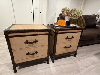 Pottery Barn Ludlow Raffia Trunk Nightstands (Pair) – Campaign Style