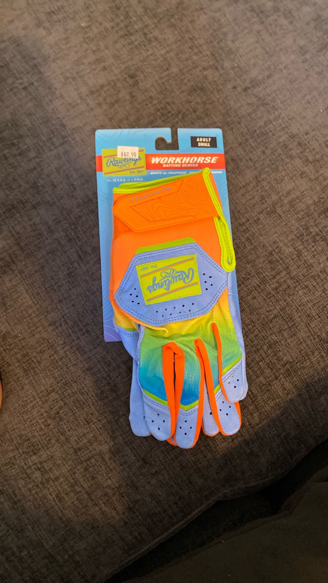 NEW!! Rawlings Blue/Orange/Green Batting Gloves (Adult Small) 🔥