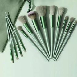 13 Pcs Olive Green Make Up Brush Set 