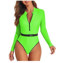 Womens Rash Guard 80s 90s Outfits for Women Sexy Long Sleeve One Piece Swimsuits