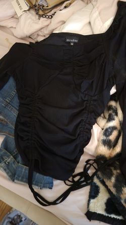 Zenobia Black Ruched Ribbed Top 1XL