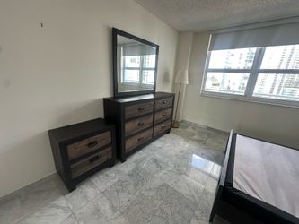 Queen bed frame, dresser and night stand