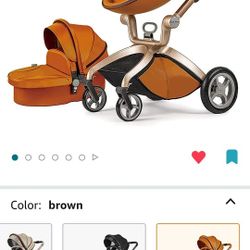 Brown Leather Stroller And Bassinet Combo 