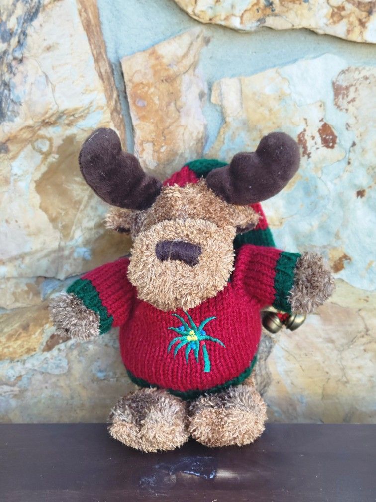Vintage Sweater Dressed Reindeer With A Bell Stocking Hat