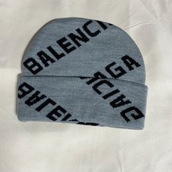 Balenciaga Gray Wool Knit Beanie Hat Logo Women One Size Designer Winter