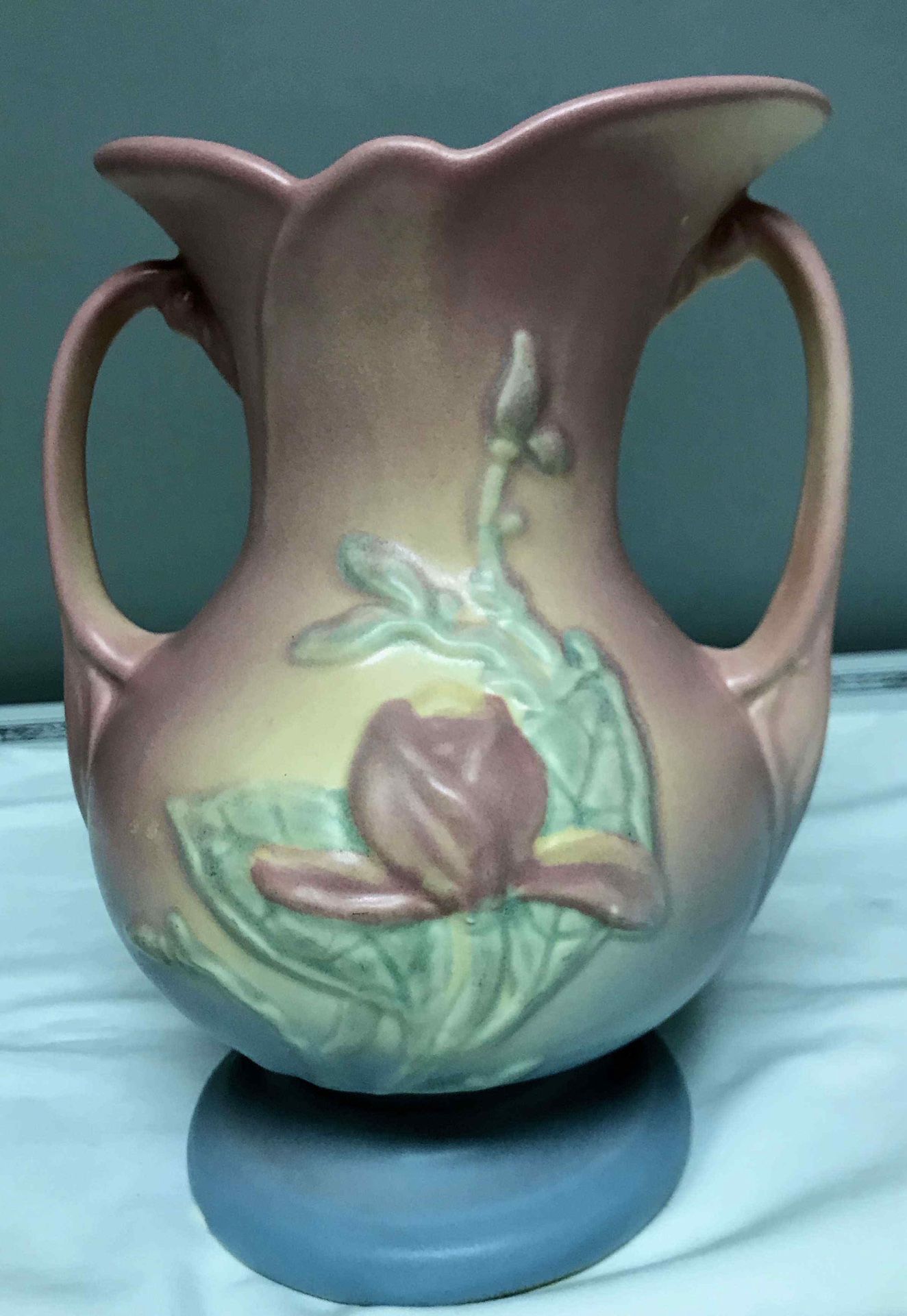 Hull Art Pottery Double Handled Flowered Vase