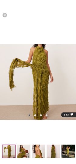 Elegant Olive Green Halter Dress
