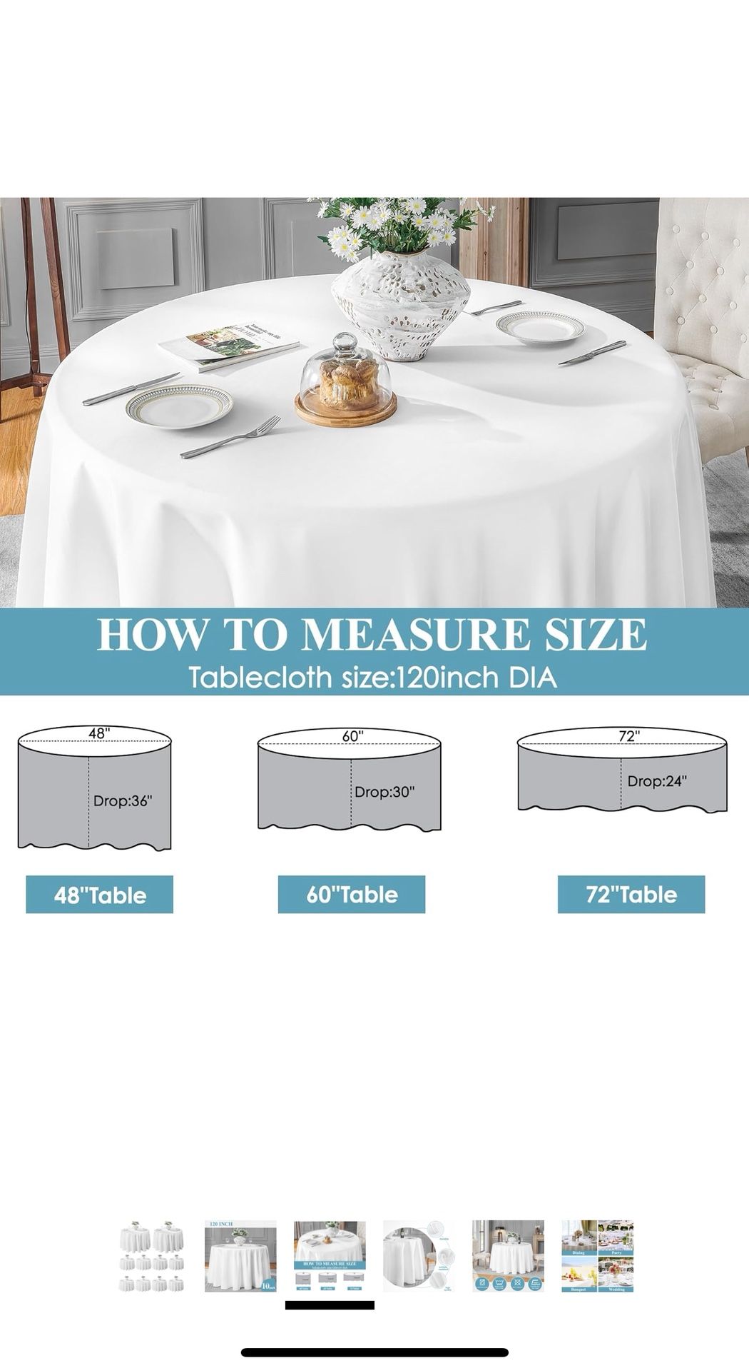 6 White Round Table Cloths