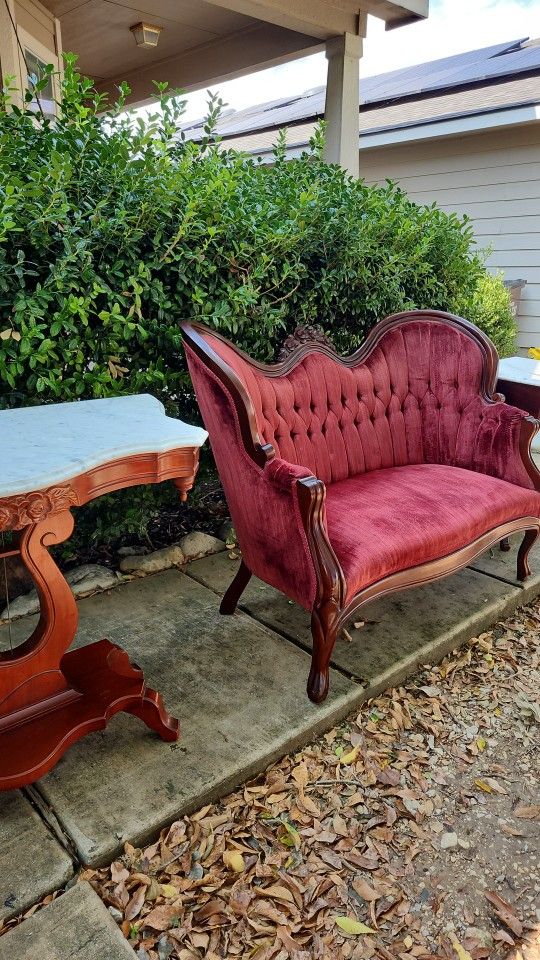 Vintage Victorian Loveseat and Harp Tables