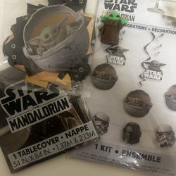 Star Wars Mandalorian Birthday Banner, Decor And Tablecloth & Bonus 3d Printed Grogu