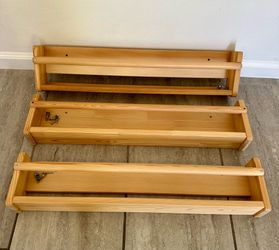 Wall storage, three book shelves, light white stained pine, 27 ½x3 ½x6 ¼ "