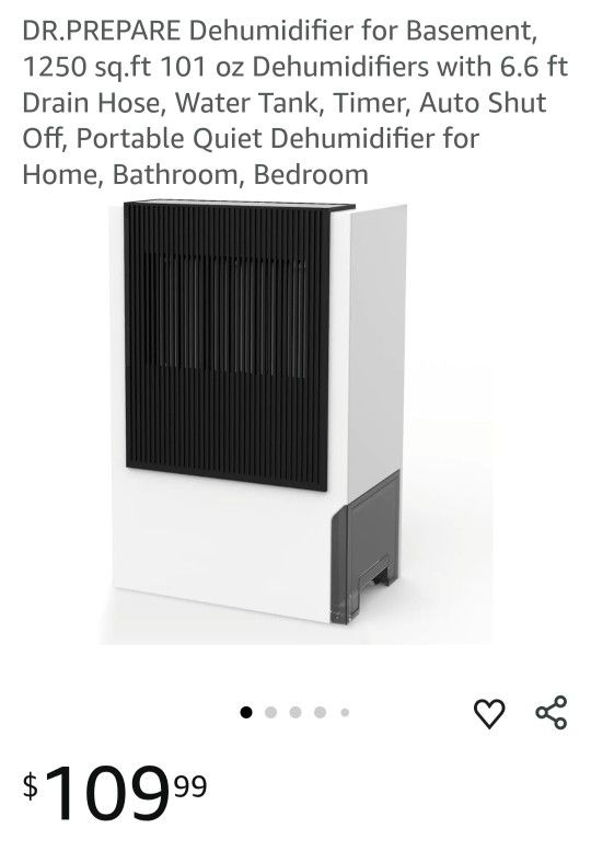 DR.PREPARE Dehumidifier for Basement, 1250 sq.ft101 ozD eumidifierswith 6.6ft Drain Hose, Water Tank, Timer, Auto Shut Off, Portable Quiet Dehumidifie