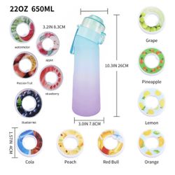 Air Scent Water Bottle Flavor Pods 650ML Fruit Fragrance Scented Water Cup BPA Free 0% Sugar For Fitness And Outdoor (Gradient Blue Bottle+5 pods in 