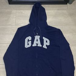 Navy Gap Embroidered SpellOut Zip Up Hoodie 