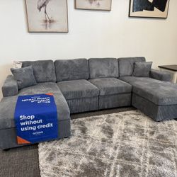 U Shaped Gray Corduroy Sectional (FREE DELIVERY)