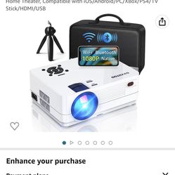 1080P Projector with WiFi and Two-Way Bluetooth, Full HD Outdoor Projector, 300" Display, 4k Home Theater, Compatible with iOS/Android/PC/XBox/PS4