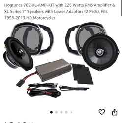 Hogtunes 702-XL-AMP-KIT with 225 Watts RMS Amplifier & XL Series 7" Speakers with Lower Adaptors (2 Pack), Fits 1(contact info removed) HD Motorcycles