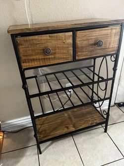 Metal Wood Shelf With Drawers /Table Wine Rack Storage.