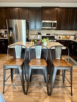 3 Metal and Wood Bar Stools
