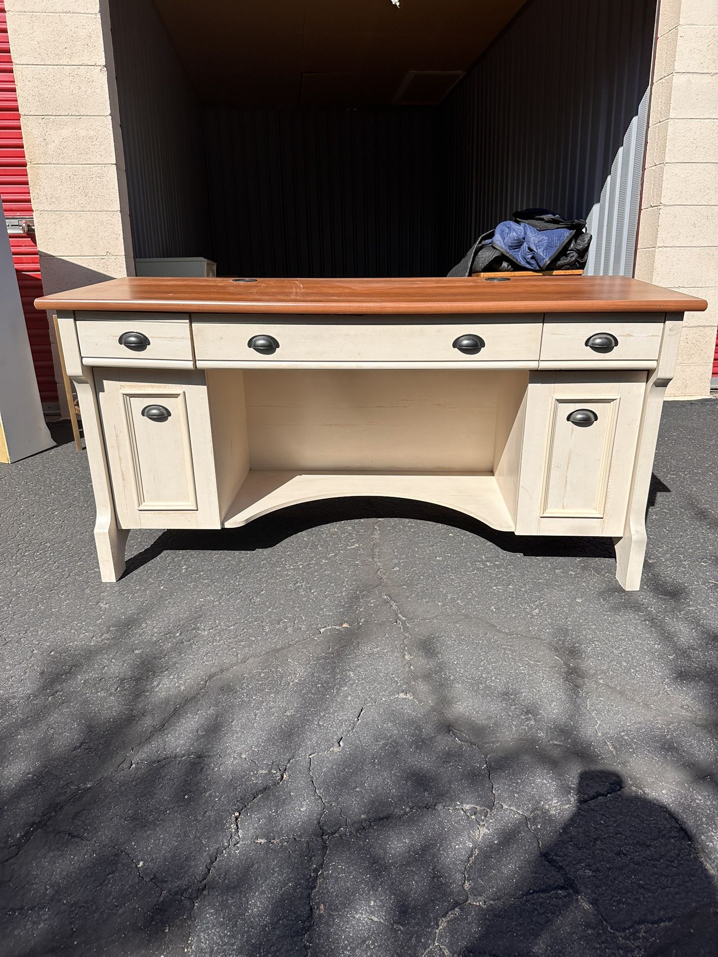 Christopher Lowell Shore Computer Credenza, Antiqued White