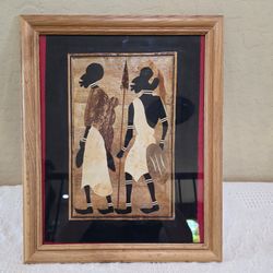 Art - Handmade African Warrior Maasai or Zulu People Banana Fiber Art Framed Glass