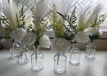 6 - White Rose & Greenery Vases