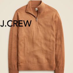 (NEW) MEN’S J.CREW HEATHER CARAMEL MERINO WOOL HALF-ZIP SWEATER - SIZE: MEDIUM (MSRP: $138)